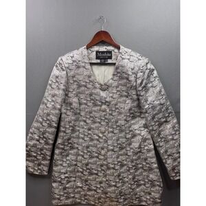 Moshita Couture Silver Metallic Brocade Blazer Rhinestone Buttons Womens Size 18
